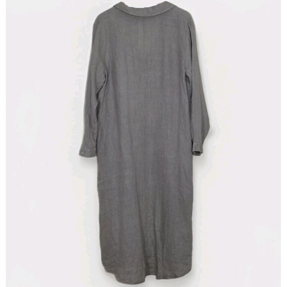 Zara Shirt Dress L Khaki Green Linen LS Roll Up Tab Slits Buttons Coastal Boho - Picture 3 of 16